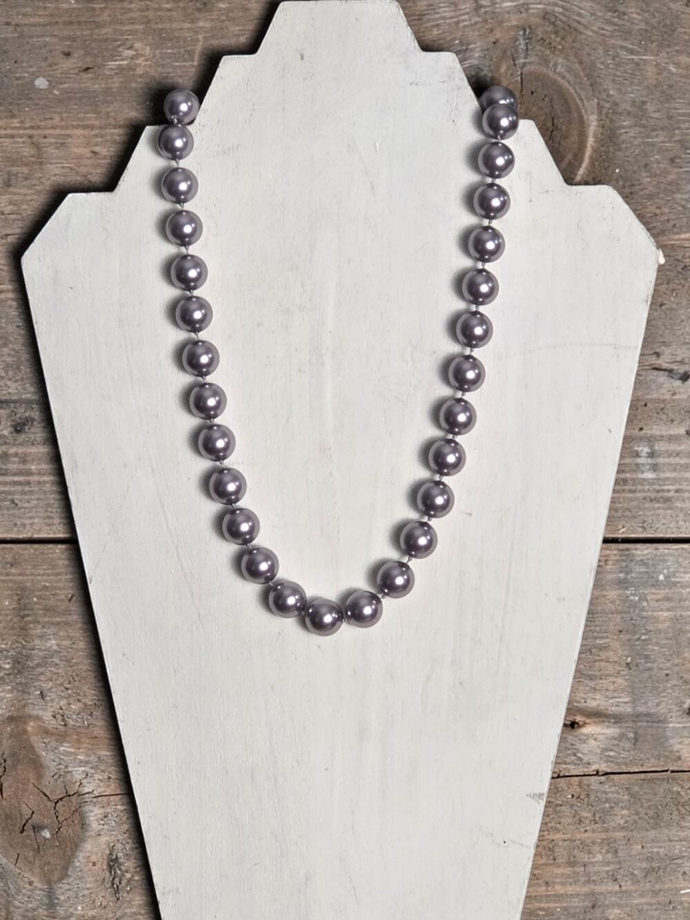 Metallic Purple Pearl Threaded Silver Metal  Necklace